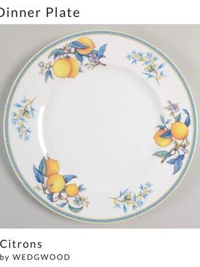 Wedgwood Citrons Yellow and Blue Fruit Motif Dinner Plate - Never used